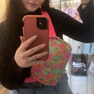 Vibrant Pink and Green Crossbody Bag